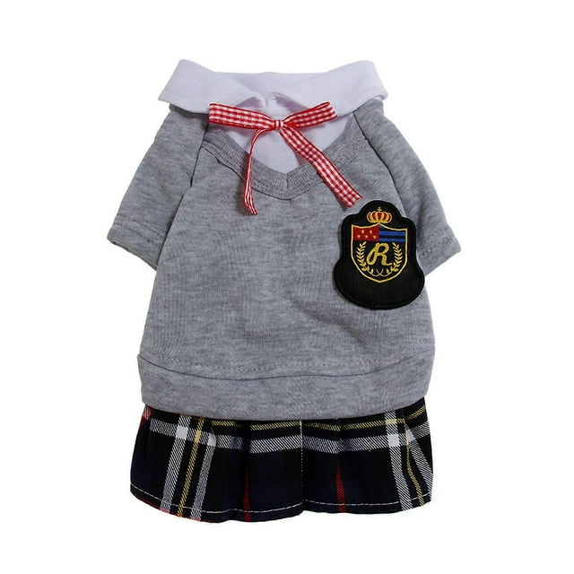 Pet Clothes Soft Comfortable Polyester Campus Style Dog Clothing for Party Birthday Daily Wear Women's Skirt Gray XS