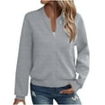 thumbnail image 6 of Women Zip Up Sweatshirt No Hood - Casual Long Sleeve Full Zip Jackets Outerwear with Pockets Winter Textured Soft Warm Zipper Sweatshirts, 6 of 7
