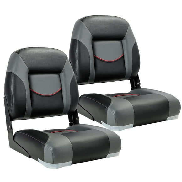 NORTHCAPTAIN Premium Marine A Pair of Low Back Folding Boat Seat, Fishing Marine Seats with Stainless Steel Screws, Charcoal/Black(2 Seats)