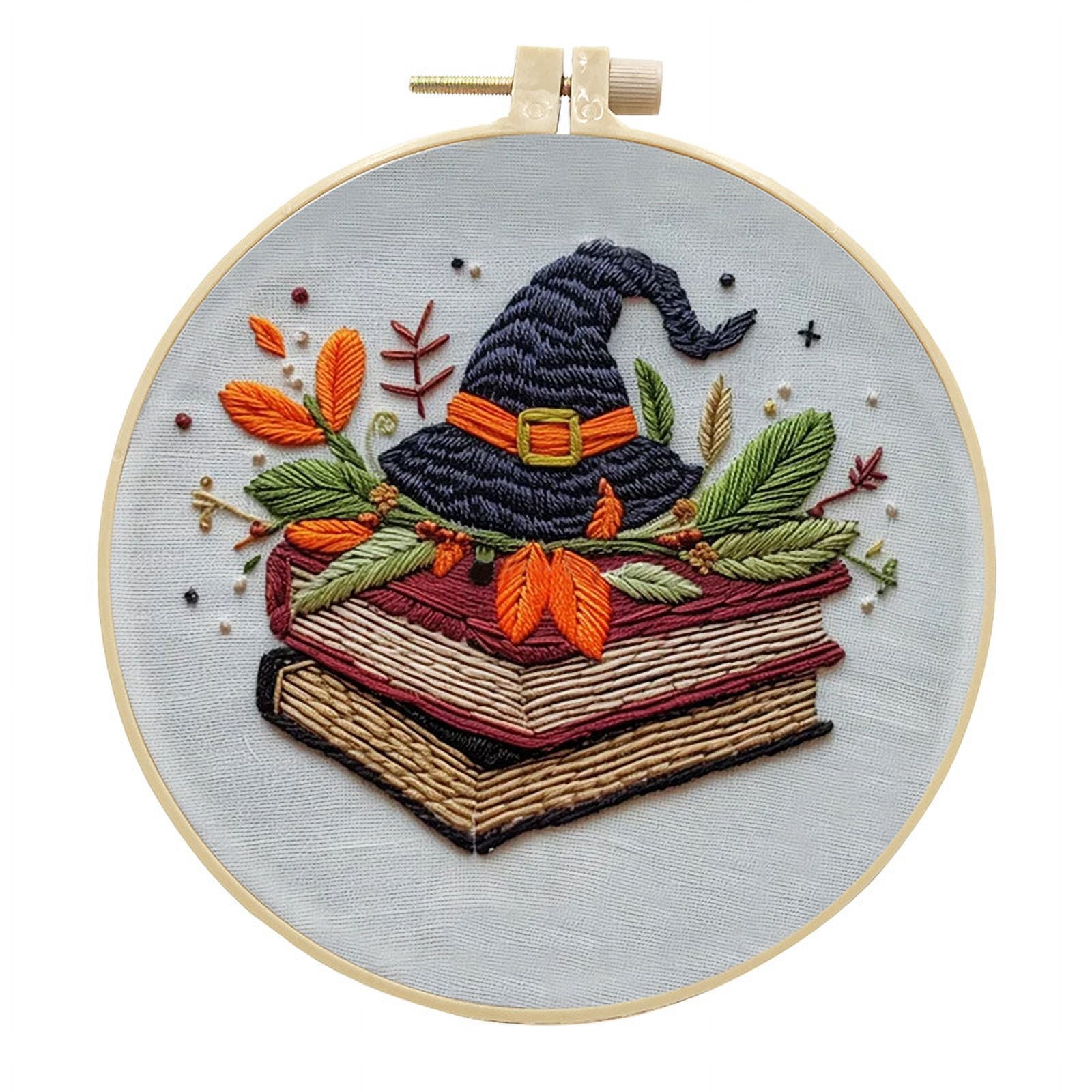 4 Packs Halloween Cross Stitch Kits for Adults Beginners, DIY Ghost Gothic Embroidery Starter Set with Stamped Pattern, Hoop, Thread, Instructions, Halloween Needlepoint Craft Gift