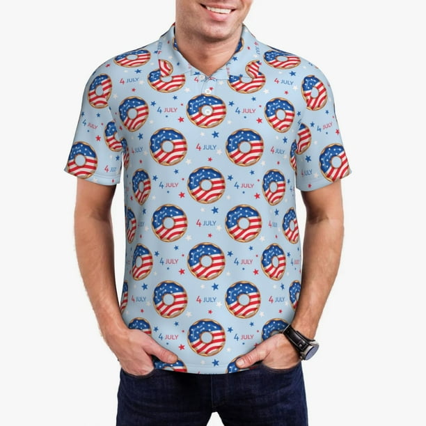Fotbe Donut with the USA Fag Camiseta Polo de Golf para Hombre con Estampado – Camisa Deportiva Transpirable con Cuello Abotonado-3X-Large