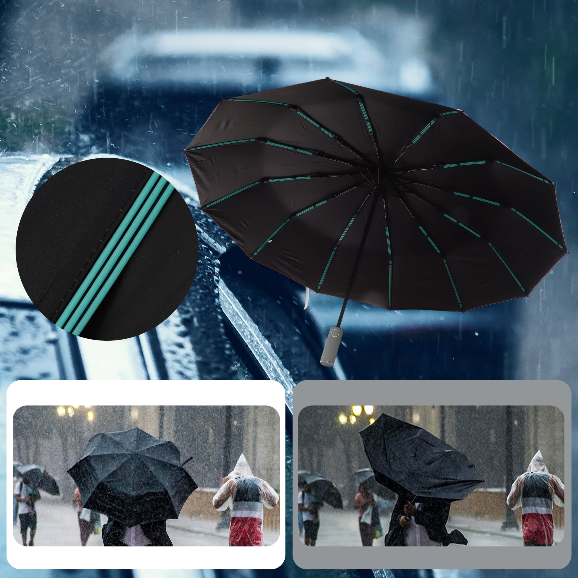 Unique Bargains Automatic Collapsible Windproof Folding Umbrella Light Gray