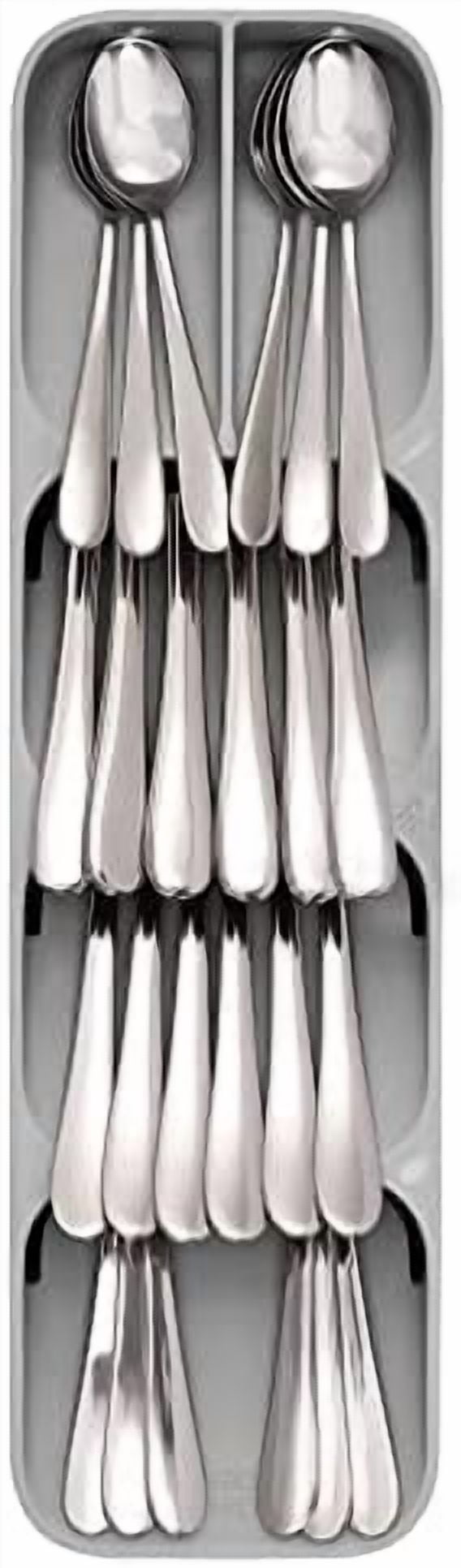 DrawerStore Compact Utensil Organizer For Kitchen Drawer Silverware, Flatware Tray, Small, Grey