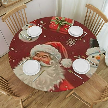 

BANET Santa Claus and Snowman Tablecloth Durable Round Table Cloth Waterproof Stain Proof Camping Tablecloths for Outdoor Picnic Restaurant Decoration 54 -58