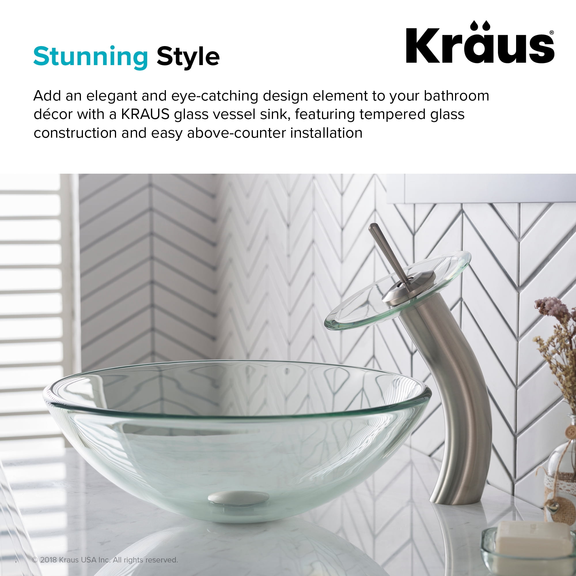KRAUS Round Clear Glass Vessel Bathroom Sink, 16 1/2 inch