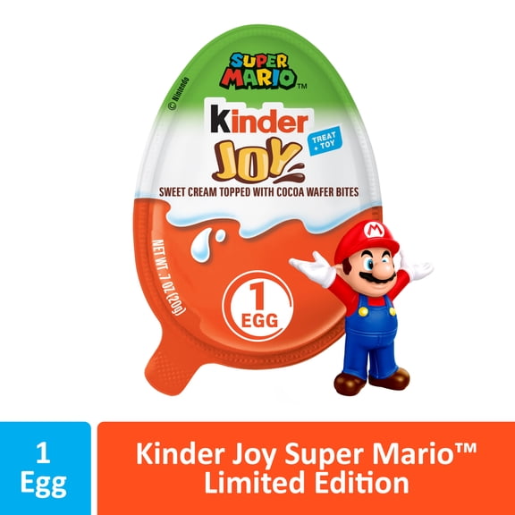 Kinder Joy Egg, Sweet Cream with Crispy Wafer Bites Treat and Surprise Super Mario Toy Inside, 0.7 oz (Toys May Vary)