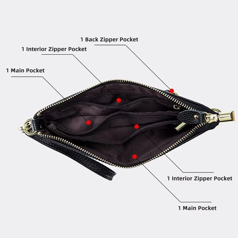 HMSHA Small Crossbody Bag for Women Genuine Leather Clutch Purse Vintage Phone Bag with Detachable Wrist and Shoulder Straps