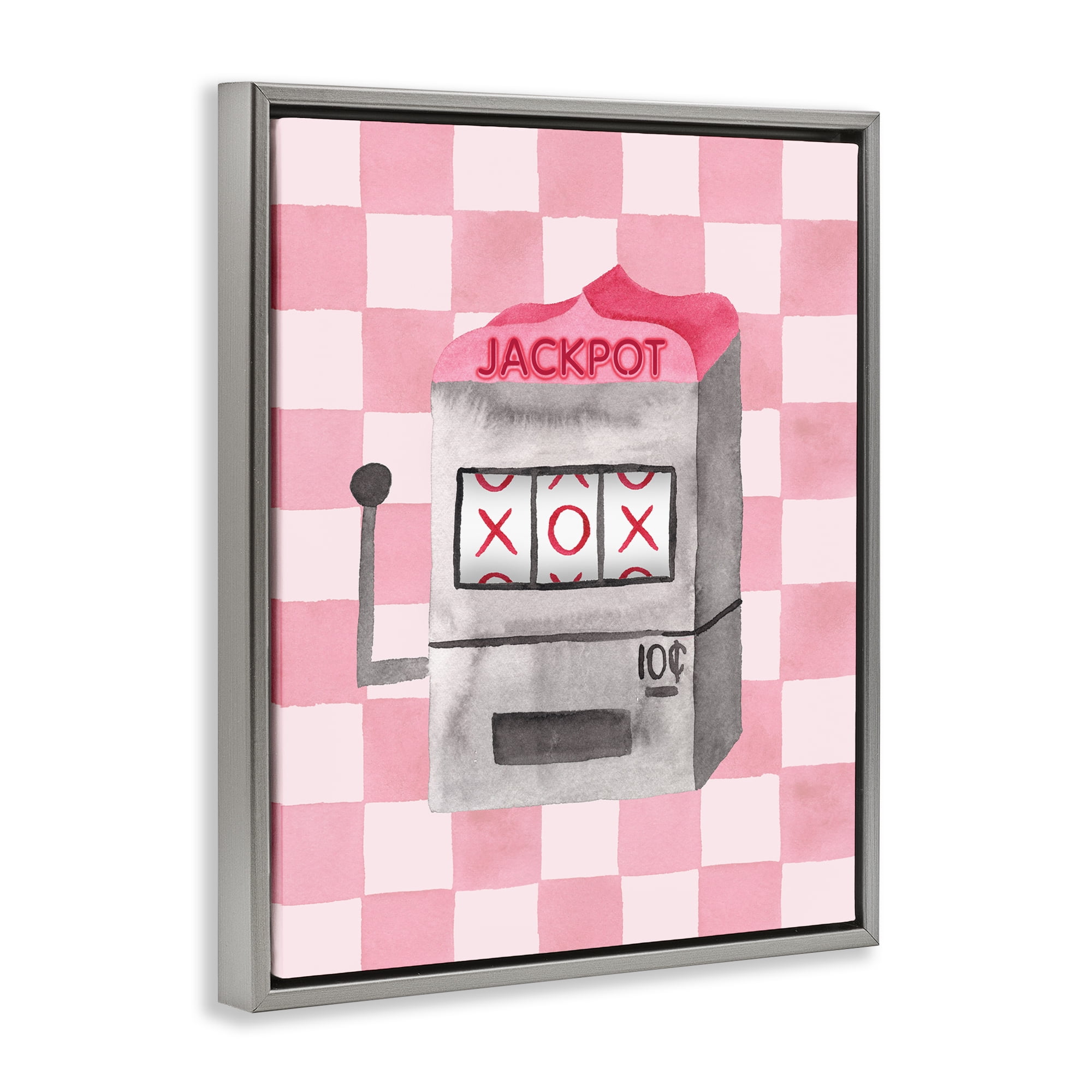 Jackpot Slot Machine Gray Framed Floater Canvas Wall Art, design by Nina Jacobs