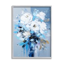 Stupell Industries Flower with Modern Drip Botanical & Floral Painting Gray Framed Art Print Wall Art, 11 x 14