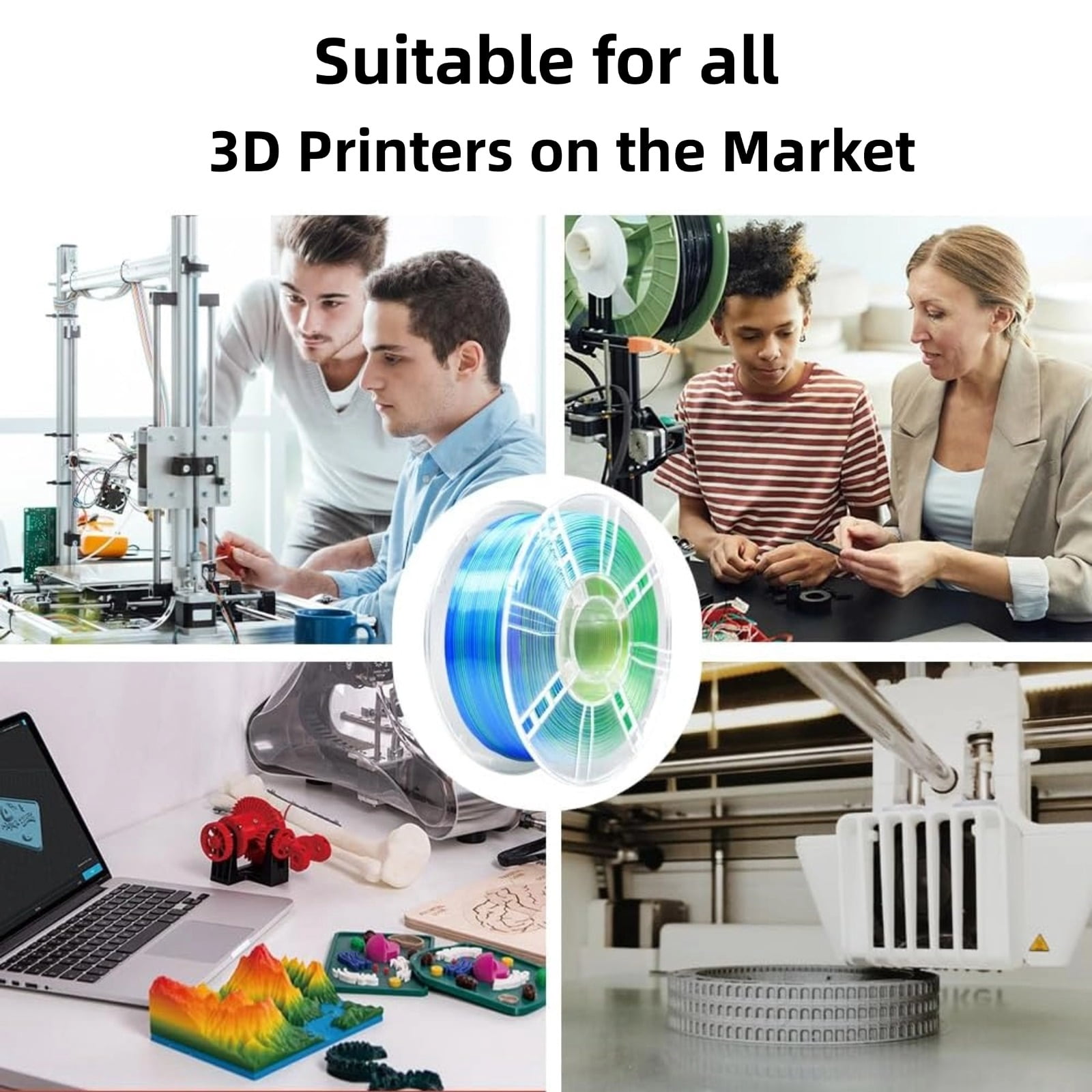 PLA Silk 3D Printer Filament 1.75mm, Dimensional Accuracy +/- 0.02 mm, 1KG Spool (2.2lbs) PLA Gradient Color