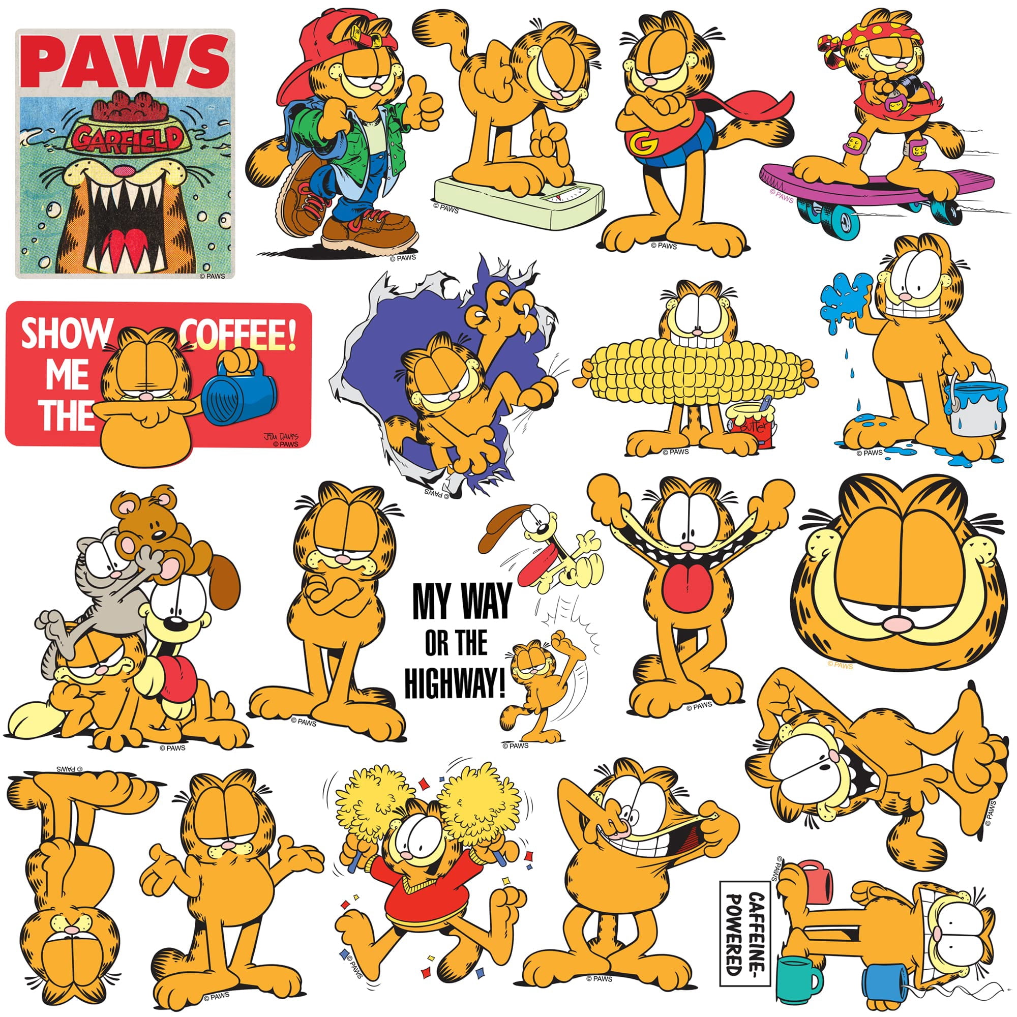 Garfield 100ct Die Cut Vinyl Stickers Variety Pack  Classic Comic Character Decals for Laptop, Water Bottle, Scrapbooking, Tablet, Indoor & Outdoor Use