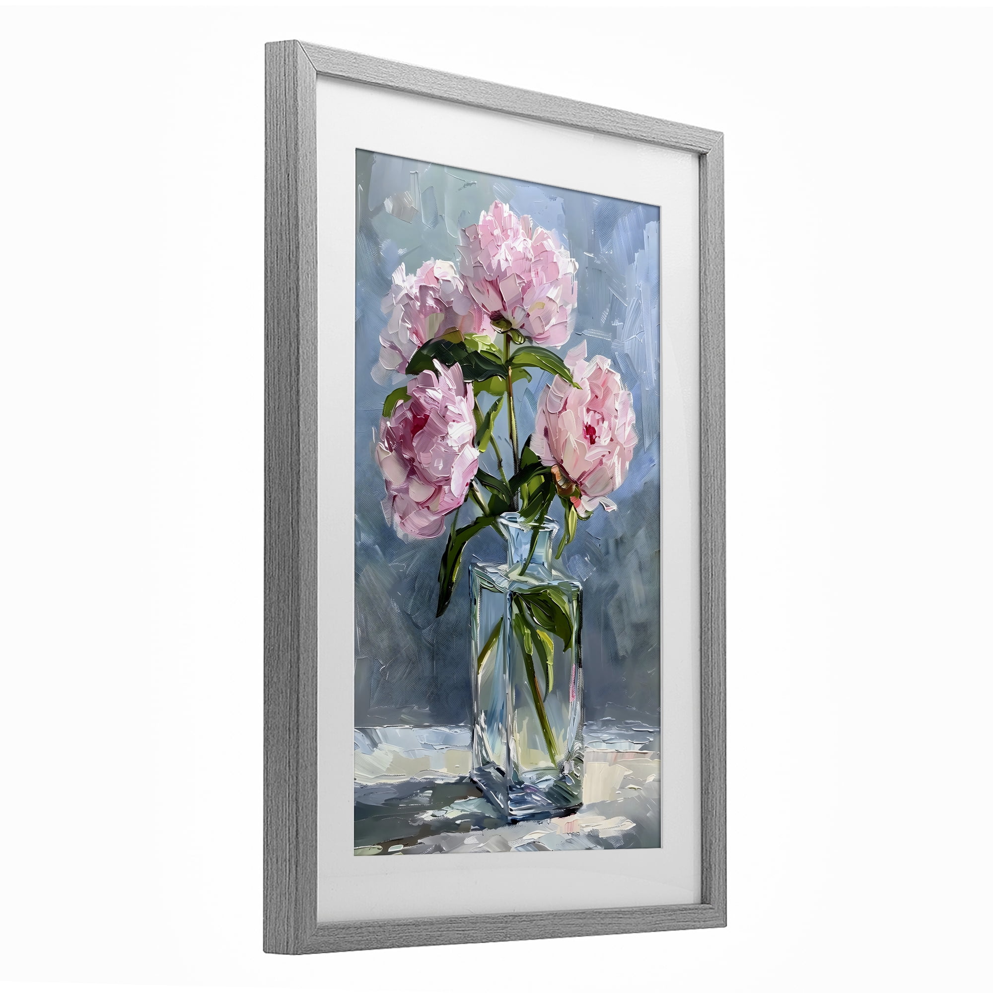 Stupell Industries Beautiful Pink Pastel Peonies Gray Framed Print Under Glass, design by Creative Studio