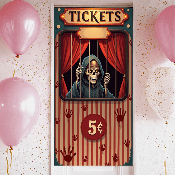 Creepy Skeleton Halloween Banner Scary Carnival Decoration Horror Theme Spooky Event Decor for Halloween Party Haunted House Outdoor Indoor