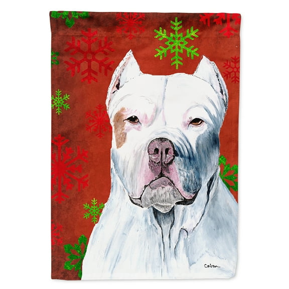 Pit Bull Red and Green Snowflakes Holiday Christmas Garden Flag