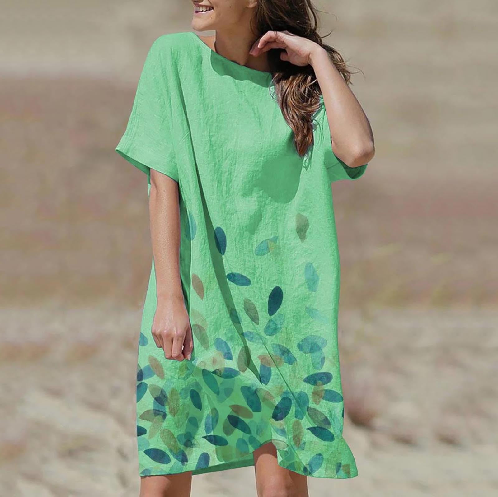 Lovor Womens Summer Sleeveless V Neck Shirts Pleated Tunic Shirt Draped A-Line Sunflower Print Flared Mini Tank Dress 