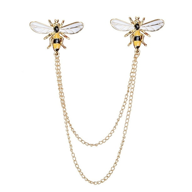 Pasadores de Cuello de Abeja Cadena con Borla Traje Camisas Corbata Collar Broche Pin Esmalte Clips Clips Aleación Solapa Pines para Hombres Mujeres