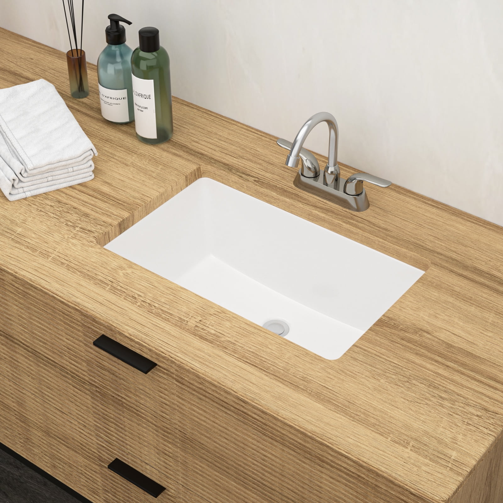 21"×13"×7.25" White Ceramic Rectangular Undermount Bathroom Sink with Overflow Hole