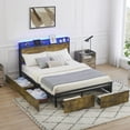 thumbnail image 2 of Queen Bed Frame with Storage Headboard and 6 Drawers,LED Bed Frame with USB Ports, Queen Size Platform Bed Frame with Headboard, Strong Wood Slats Support, 2 of 9
