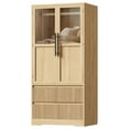 thumbnail image 2 of Shininglove Natural Wood Wardrobe Closet with 2 Doors and 2 Drawers, 65.9"H x 31.5"W Wooden Bedroom Freestanding Wardrobe Combination for Hanging Clothes, 2 of 9