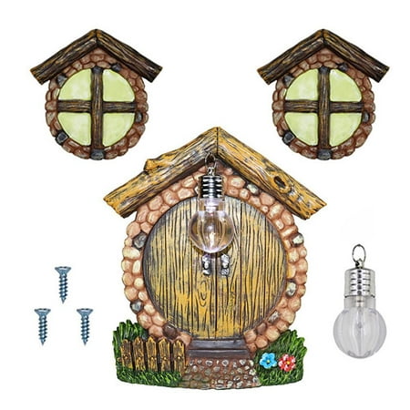 

4 Pcs Miniature Fairy House Door Window and Chandelier Mini Tree Garden Door with Light Tree Decor Craft Set for Trees Garden Sculpture
