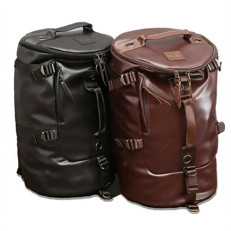 Men Bucket Backpack PU Leather Travel Bag Large Capacity