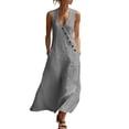 thumbnail image 2 of Kojanyu Women's Summer Sleeveless V-Neck Ruffled Long Dress with Belt 100% Cotton Casual Maxi Dress for Vacation Daily and Special Occasions, 2 of 8