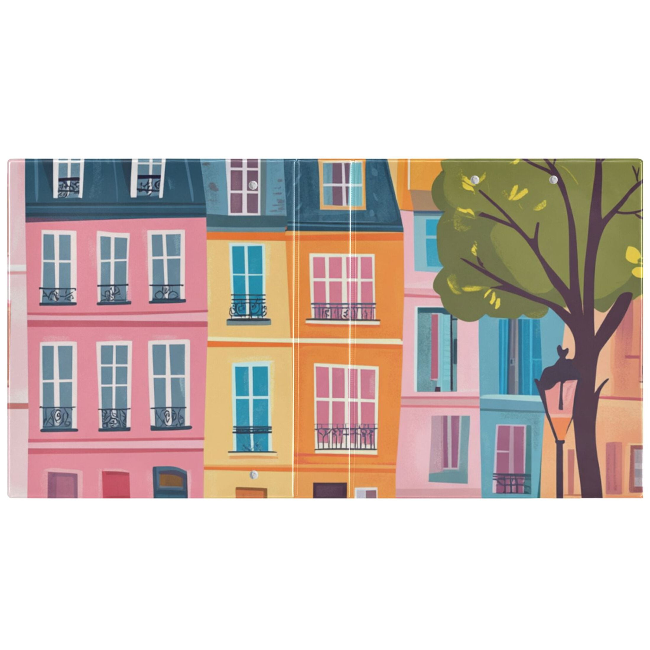 Houses Street 3 Ring Binders 1.5 inch Hardcover File Folders with Interior Pockets A4 Size Organizer for School Office Hospital