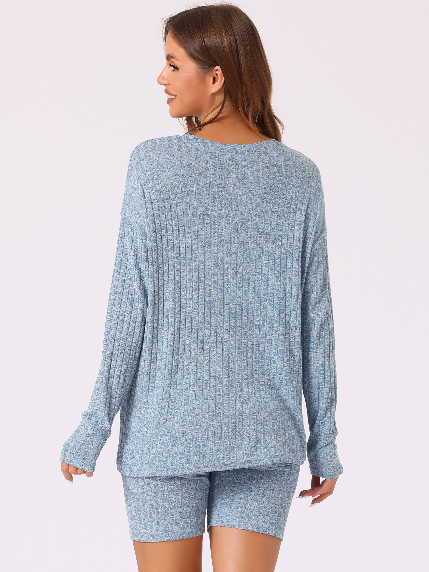 DARING DIVA Women's 2 Pcs Biker Shorts Lounge Sets Ribbed Knit Outfits Light Blue 2XL