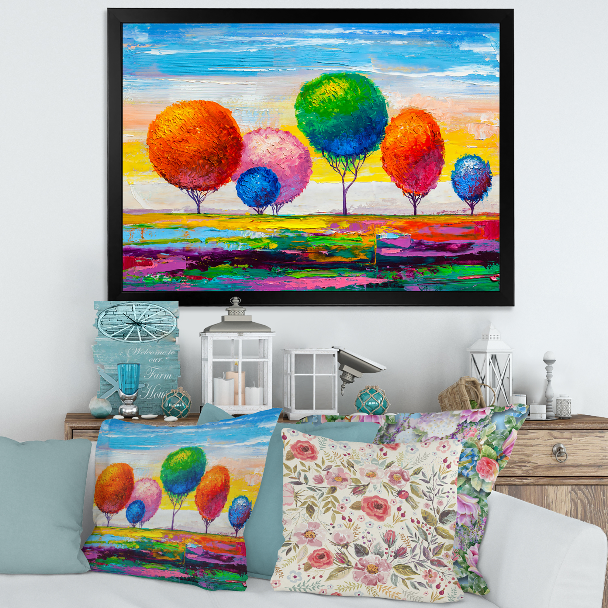 Designart 'Ornamental Colourful Trees VI' Modern Framed Art Print