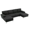 thumbnail image 6 of U-Shaped Sectional Sofa, 110 Inches Modern Linen Upholstered Sofa Couch with Chaise and Padded Cushion Seats, Convertible Modular Sofa with Metal Legs Accent Sofa for Living Room Apartment, Black, 6 of 7