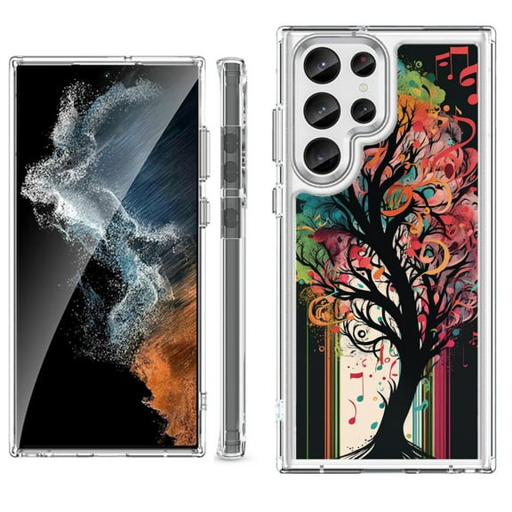 Shockproof Bumper Phone Case for Samsung Galaxy S23 Ultra 5G, by OneToughShield ® - Musical Tree