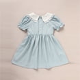 thumbnail image 3 of ZEHJUHAN Toddler Girls Cute Puff Short Sleeves Lace Crew Neck Princess Party Dress Outfit for Summer Blue，18-24M, 3 of 7