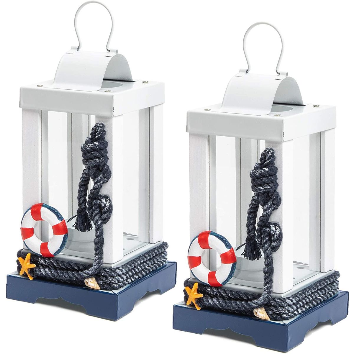 2Pack Nautical Beach Iron Decorative Tealight Candle Lanterns