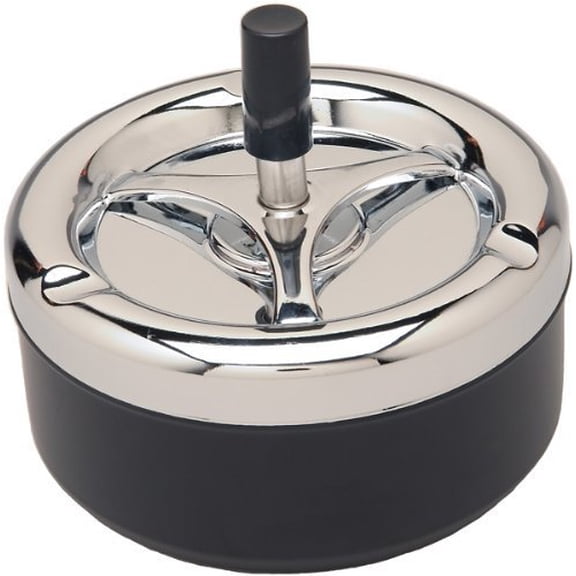 Round Push Down Ashtray with Spinning Tray Black -A32