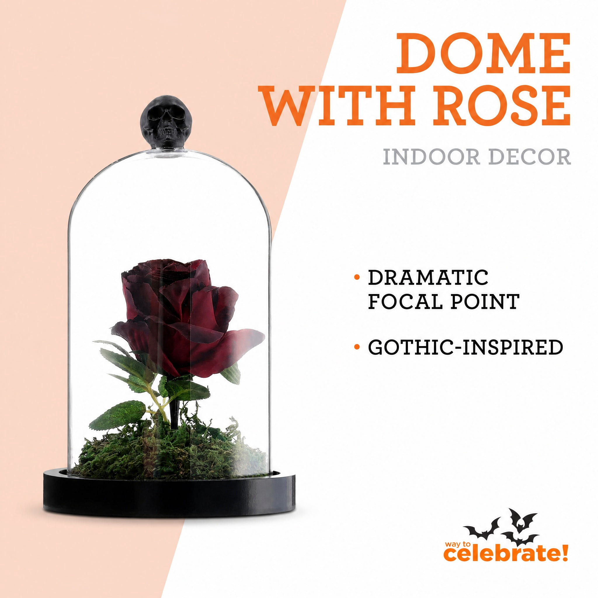 Clear Dome with Rose Decoration, Multicolor, 7.4", Halloween by Way To Celebrate
