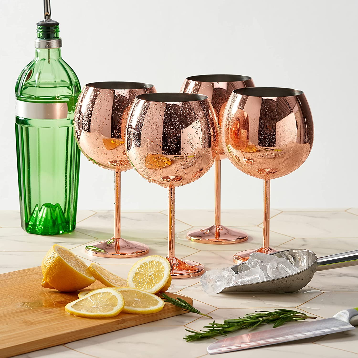 Oak & Steel 24 oz Wedding Insulated Stainless Steel Balloon Wine Glasses Set of 4