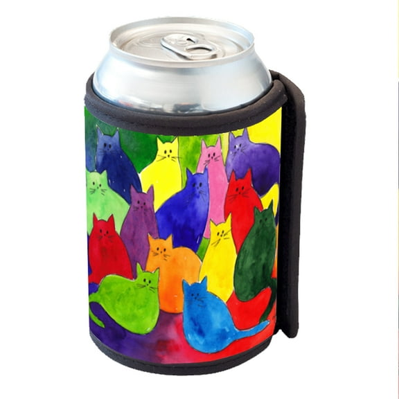 KuzmarK Insulated Drink Can Cooler Hugger - Colorful Kitties in Crayon Colors Art by Denise Every