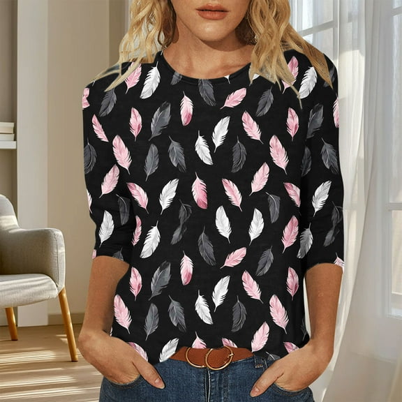 Vetsdori Plus Size Tops for Junior Tunic Summer Pullover Trendy,Dressy Three Quarter Sleeve Crew Neck Juniors Blouses Gift