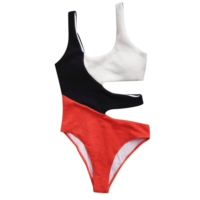 Traje de baño de una pieza para mujer, Sexy, con almohadilla en el pecho, sin aros, colores contrastantes, Bikini de retazos Fridja nalpqowj62079