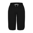 thumbnail image 4 of Hueook Capris Pants for Women Pants Casual Women Solid Color Elastic Waist Sports Casual Capris Pants with Side Pockets Black S, 4 of 7
