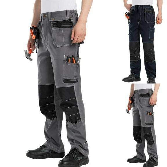 Txeol Men's Casual Work Pants with Multi Pockets Reinforced Knee Workwear for Construction Mechanic Trousers Gray,XXL