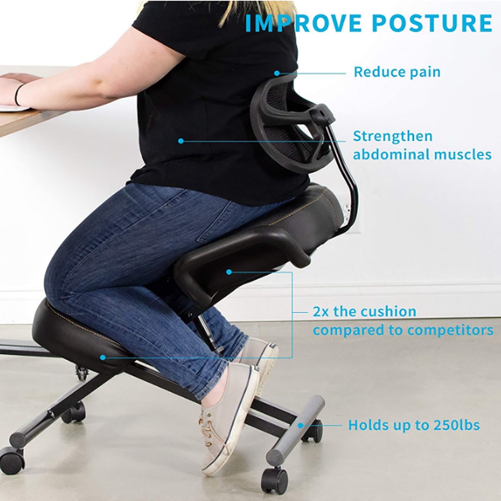 8AM Office 8AM-OF-3013 Thatsit Balans Adjustable Ergonomic Kneeling Chair with Backrest (Red Revive Fabric with Natural Base)