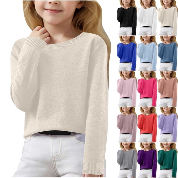 EnJoCho Lightweight Sweaters For Girls Cute Crew Neck Soft Knit Pullovers Teens Casual Loose Spring Long Sleeve Tops 5-15 Years