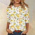 thumbnail image 2 of Women's Floral Print Casual Blouse Lightweight Summer Tops with 3/4 Sleeves and Round Neckline Vibrant Colors, 2 of 5
