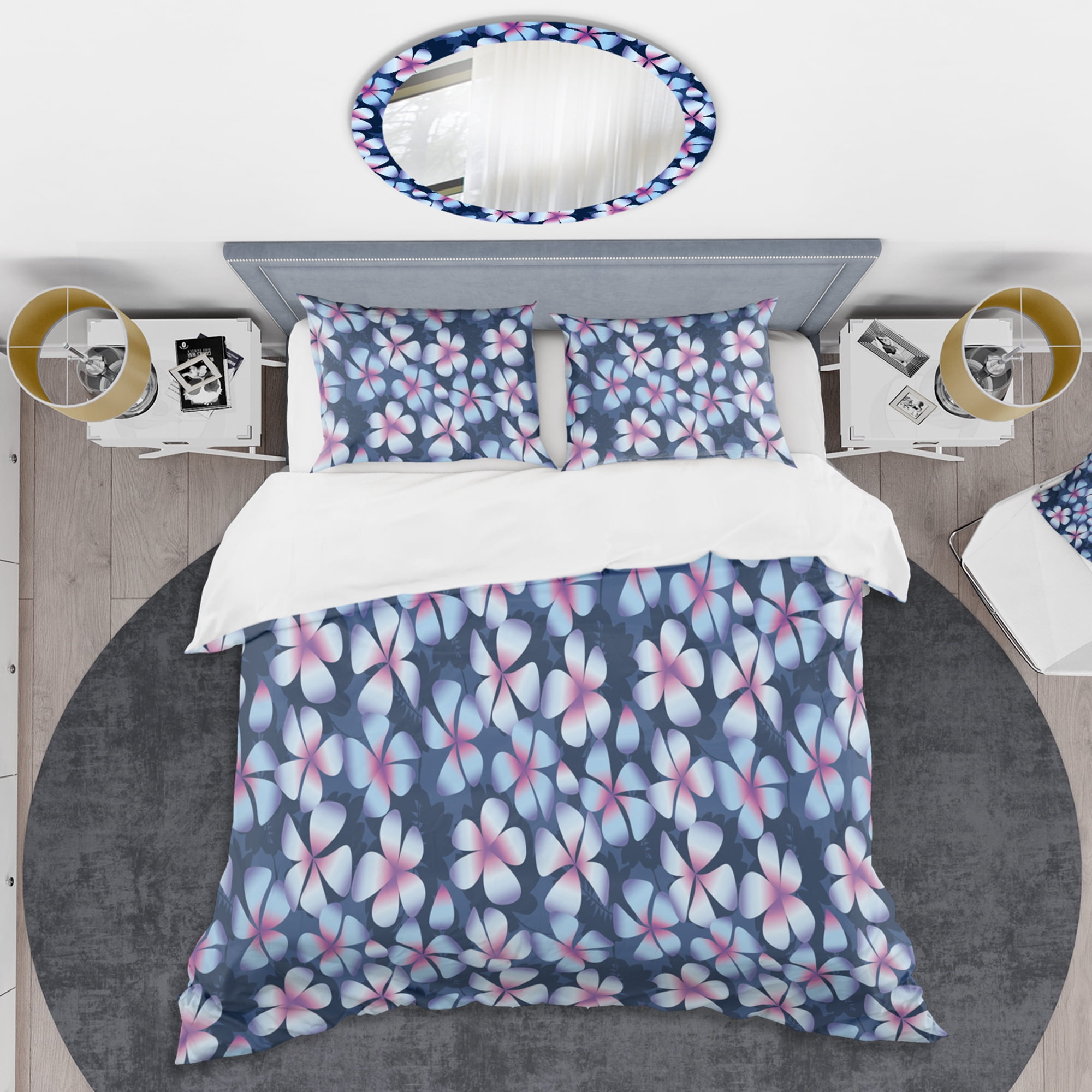 Designart 'Retro Frangipani Flowers' Mid-Century Modern Duvet Cover Set