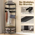 thumbnail image 5 of Black Corner Hall Tree, 8 Movable Hooks 2-Tier Shoe Rack 2 Storage Shelves, Industrial Particle Board Steel Hall Tree, Space-Saving Entryway Organizer for Small Apartments, 5 of 7