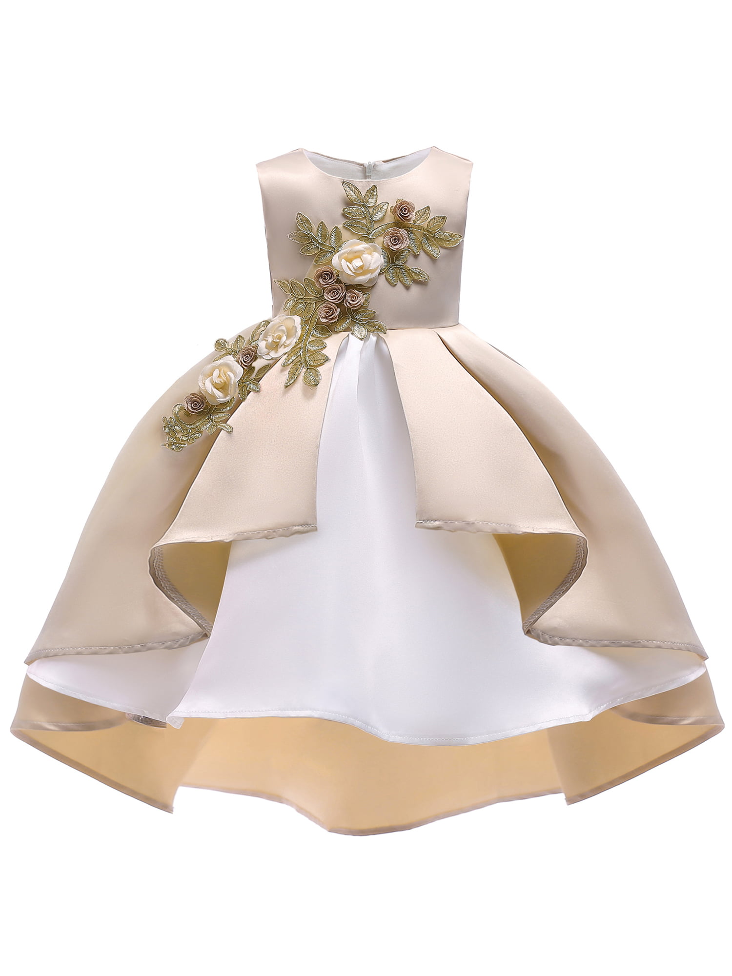 Kids Girls Sleeveless High Low Party Dress Flower Pageant Wedding Birthday Dress 