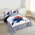 thumbnail image 3 of Feelyou Retro Baseball Hat Twin Comforter Sets, Blue Stripes Lines Bedding Set, 2pcs, 3 of 8