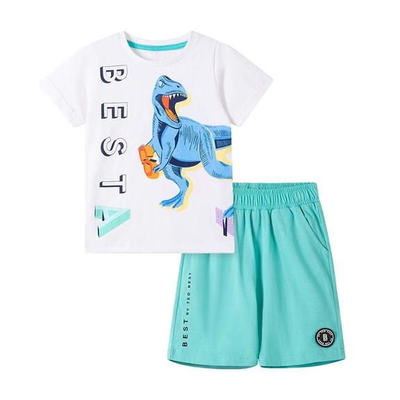 ibiyuan Kids Clothes Boys Boys 2 Piece Outfits Size 8-10 Graphic Print Crew Neck Short Sleeve Top Cargo Shorts 2 Piece,5-6 Years,White
