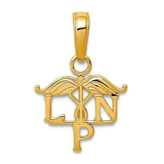 14k Yellow Gold Polished Lpn Symbol Pendant Necklace 13x12mm Wide Pendant for Women - .5 Grams